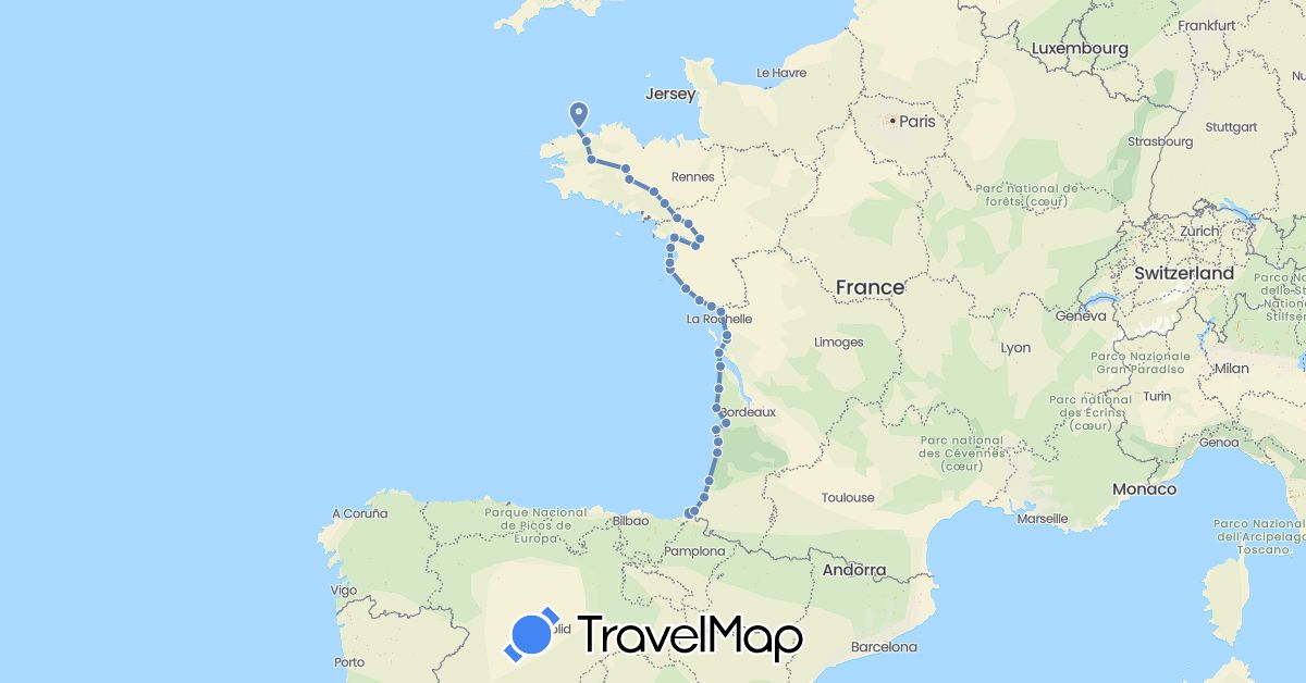 TravelMap itinerary: driving, cycling in France (Europe)